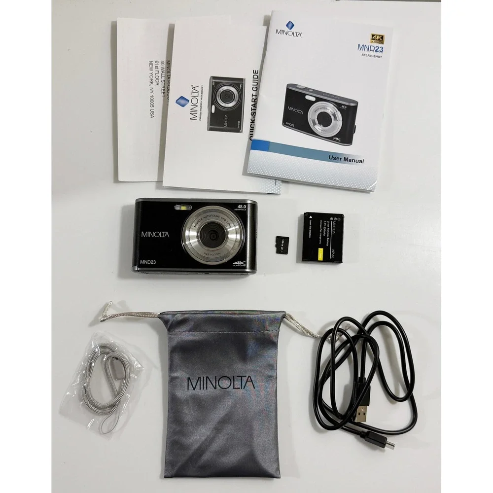 Minolta MND23 Digital Camera Black 4K Ultra HD 48MP Bundle